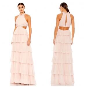 Leena for Mac Duggal 55817 High Neck Tiered Prom Dress Dress Blush Cut Out Sze 6